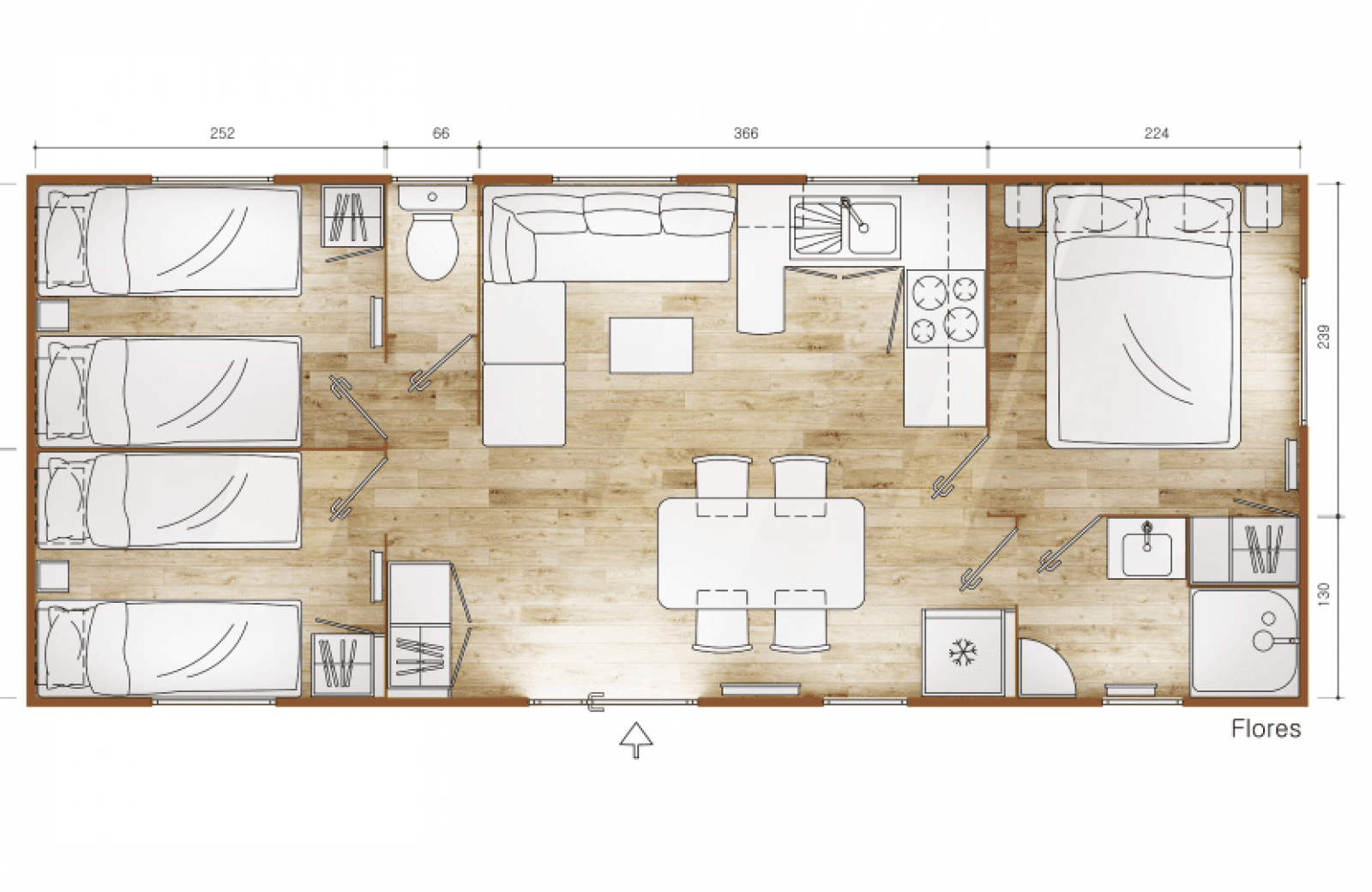 Acb stacaravan flores 6 personen plattegrond